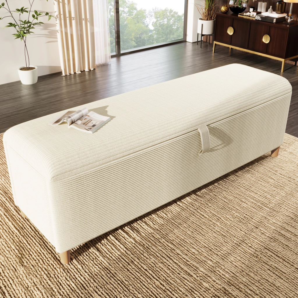 Panca contenitore 145x38x46 cm con vano idraulico in corduroy; legno; beige