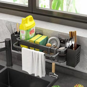 Organizzatore per vasca da bagno appoggiata con supporto per spugna e contenitore per asciugamani per la doccia - organizzatore per cucina per vasca da bagno - nero