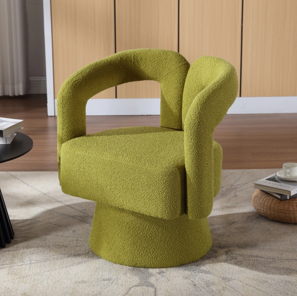 Sedia girevole 360° in bouclé verde oliva; 67x55x74 cm