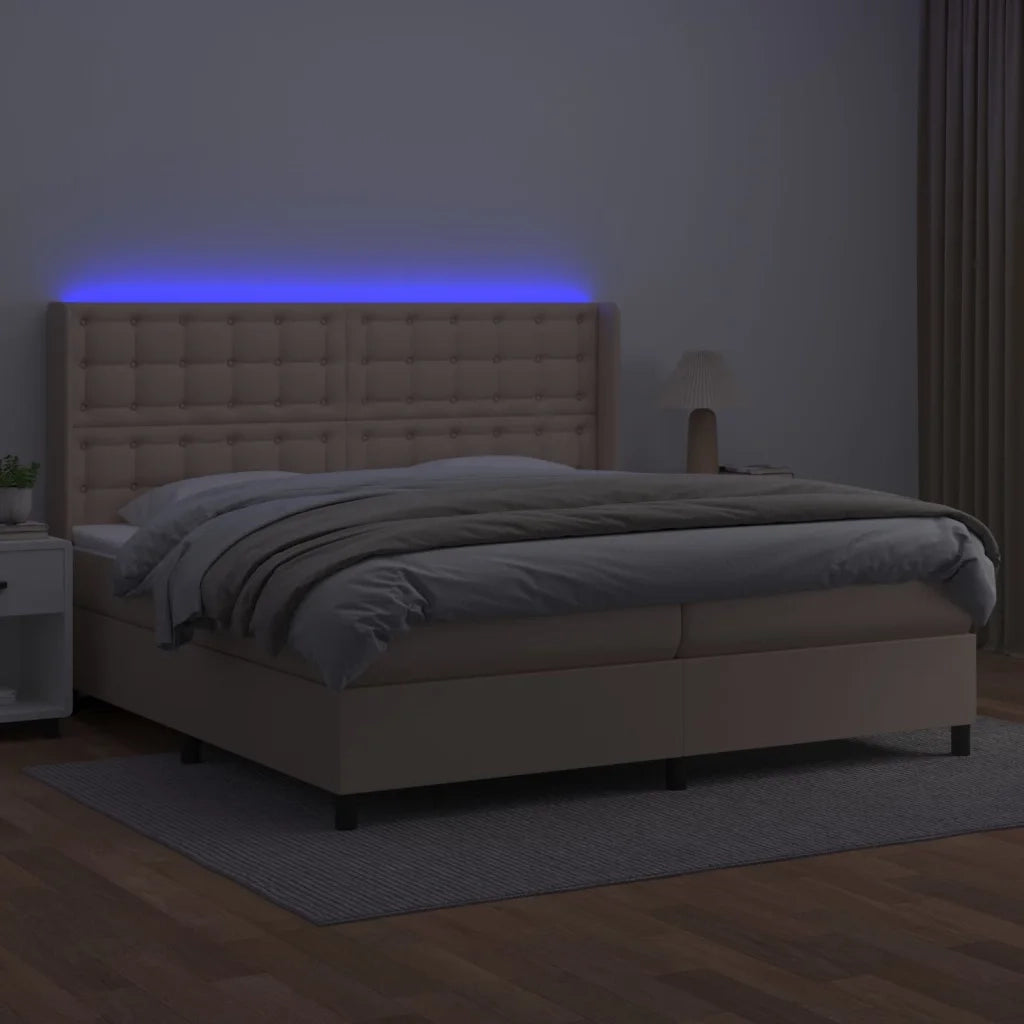 Giroletto Molle Materasso e LED Cappuccino 200x200cm Similpelle 3139408