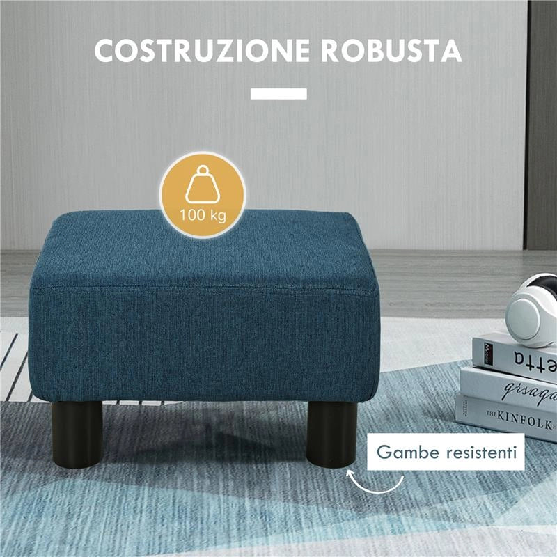 POUF POGGIAPIEDI IMBOTTITO E RETTANGOLARE IN POLIESTERE E PLASTICA 40X30X24 CM BLU SCURO