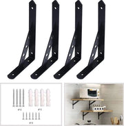 4 pezzi di angolo di supporto in metallo nero, 300 mm supporti di pannello in metallo nero con viti, supporto angolare in acciaio massello, supporto angolare pesante, supporto angolare per installazione a parete.
