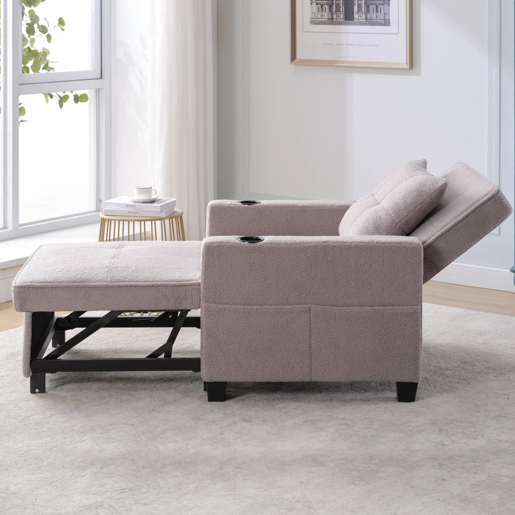 Divano letto 3 in 1 con schienale reclinabile portabicchieri porta USB per piccoli spazi in legno e metallo grigio