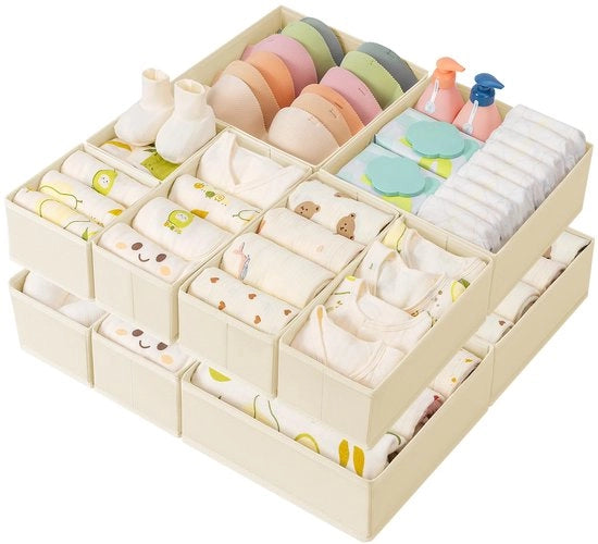 Organizzatore di abbigliamento per armadio - Cassettiera per armadio, cassettiera per carico, 10 pezzi di abbigliamento per bambini, pantaloni, calze, beige