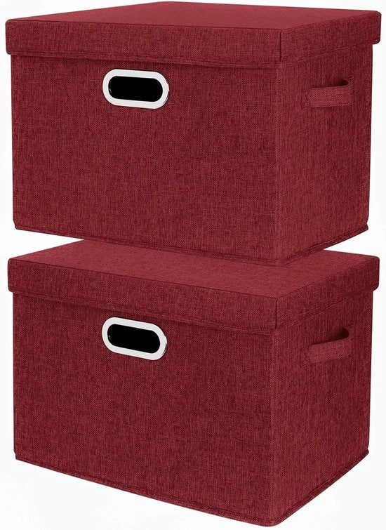 Set di contenitori di archiviazione con coperchio - Set di contenitori - Organizzazione della casa - Lavabile e robusto - Set da 2 - Rosso vino
