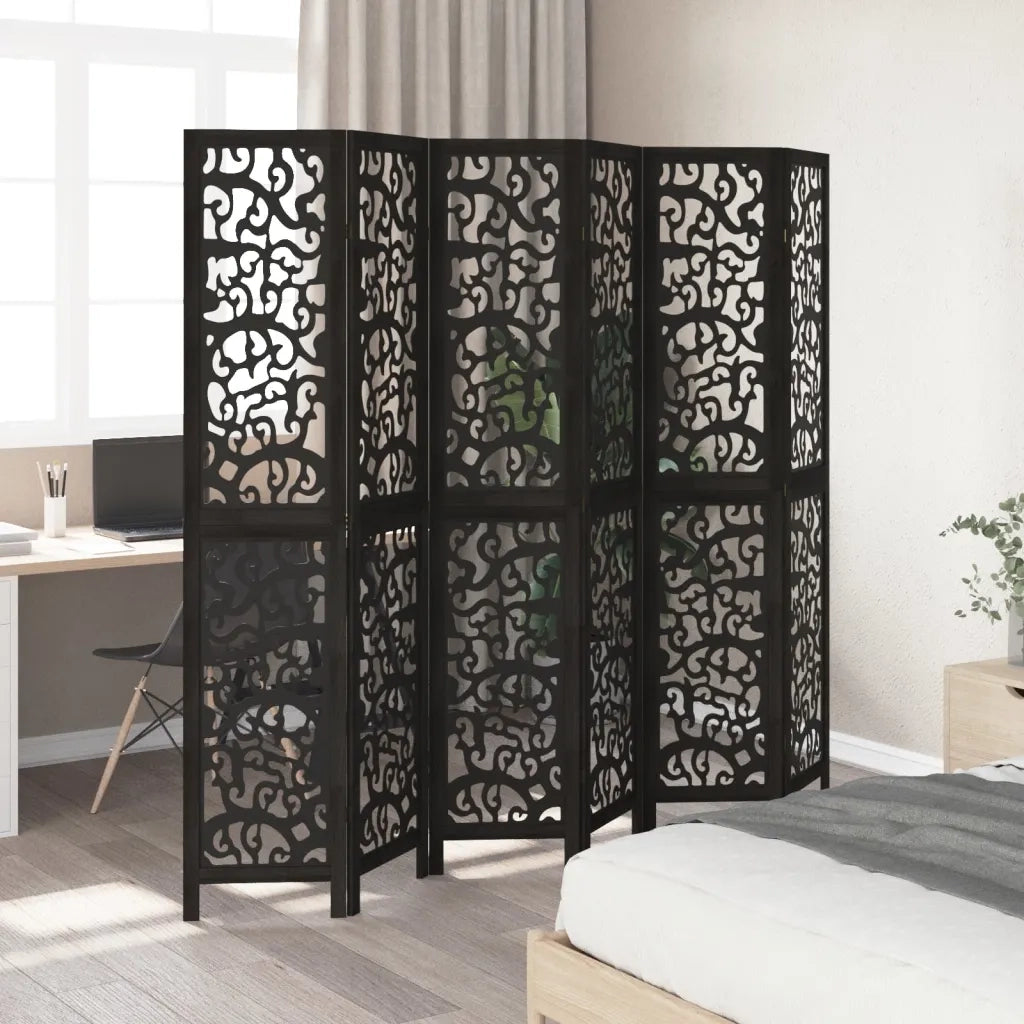 Divisorio Ambienti | Divider per stanze | Paravento 6 Pannelli Nero Legno Massello di Paulownia