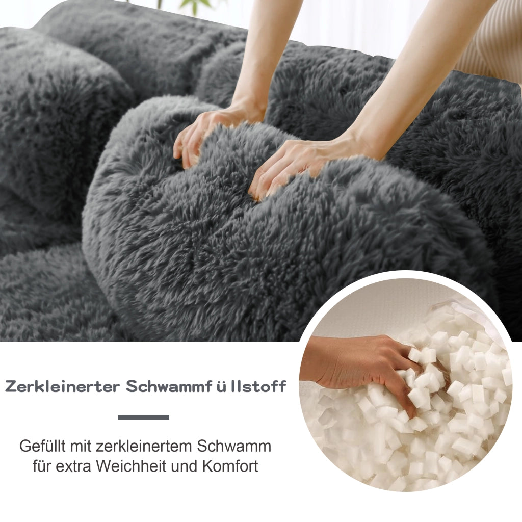 OKWISH Divano Modulare 2 Posti, senza Montaggio con Seduta Ampia e Base Antiscivolo, Tessuto Peluche, Grigio
