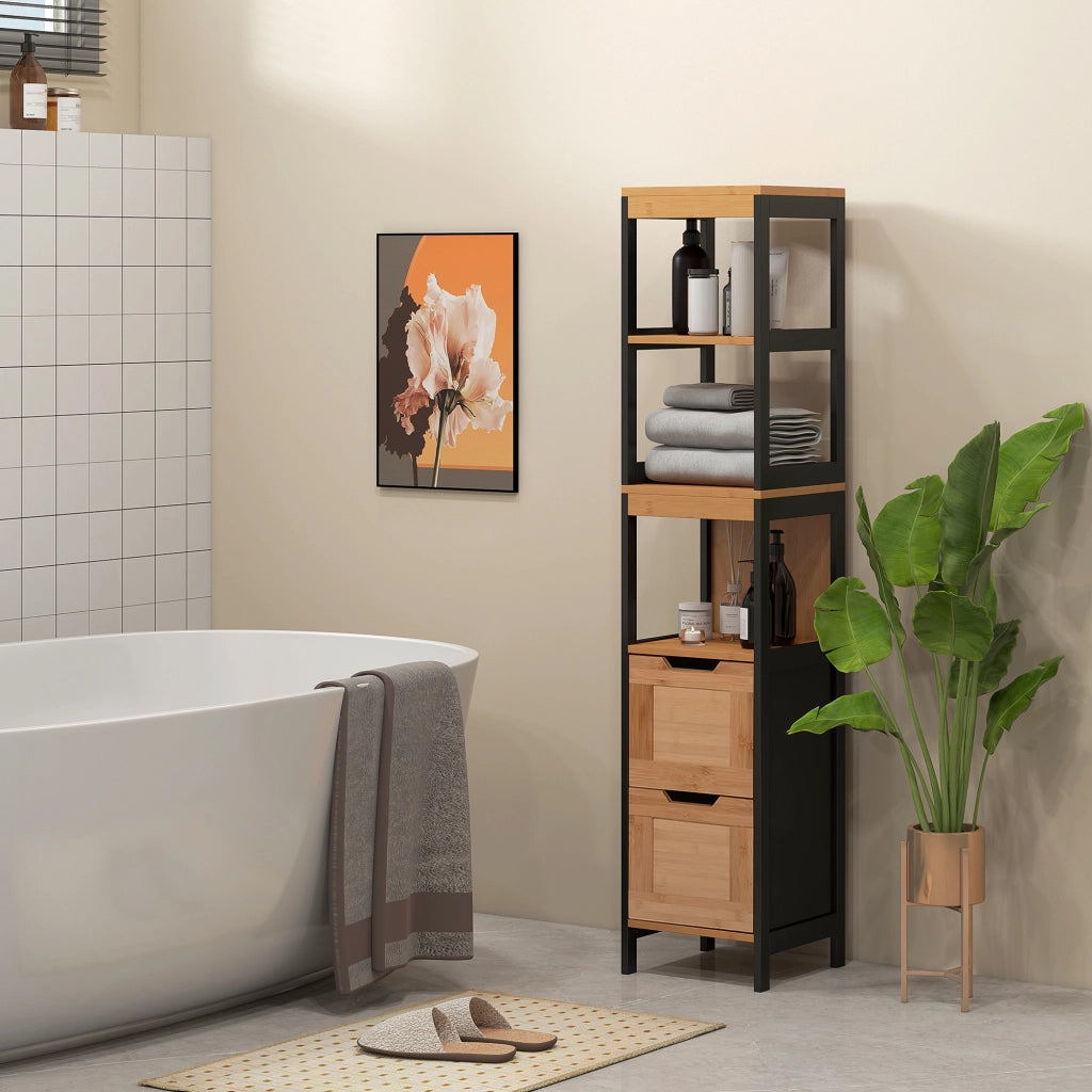 Mobile da Bagno ¨C zephmum ¨C Nero e Naturale 30x30x144,3 cm