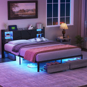 Letto matrimoniale 140x200 cm con testiera LED; USB e due cassetti neri