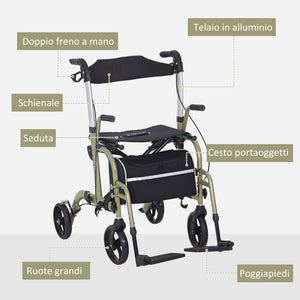 Deambulatore per Anziani e Disabili 59x104x88-101 cm Pieghevole con Poggiapiedi Giallo e Verde