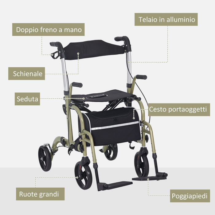 Deambulatore per Anziani e Disabili 59x104x88-101 cm Pieghevole con Poggiapiedi Giallo e Verde