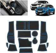 Materassini Antiscivolo per Peugeot 2008 E-2008 (2020-2025) | Mattoncini in gomma originale per console centrale, contenitori porta-bevande e spaziature porta-portiere | Adatto a Peugeot 2008 GT Line (blu)