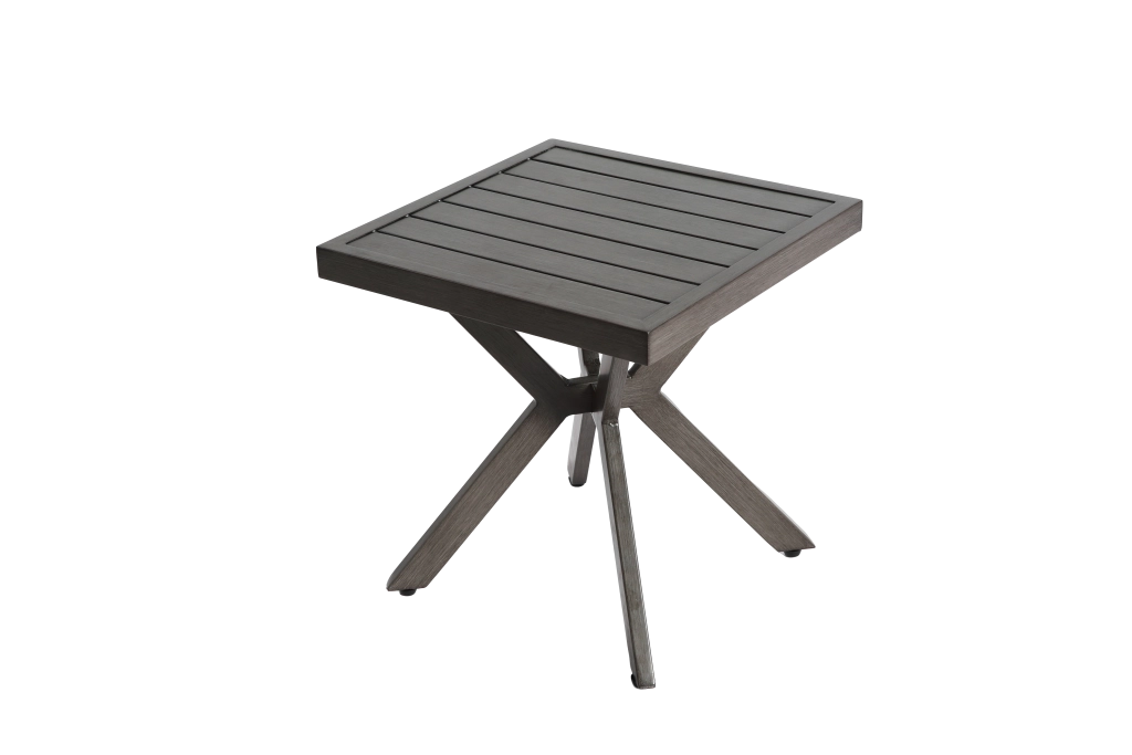 Tavolino laterale quadrato in alluminio per esterni per patio; giardino; piscina; interno compagno; facile manutenzione e resistente alle intemperie; grigio scuro