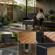 2-seater Garden Bench With Cushions, Black Poly Rattan