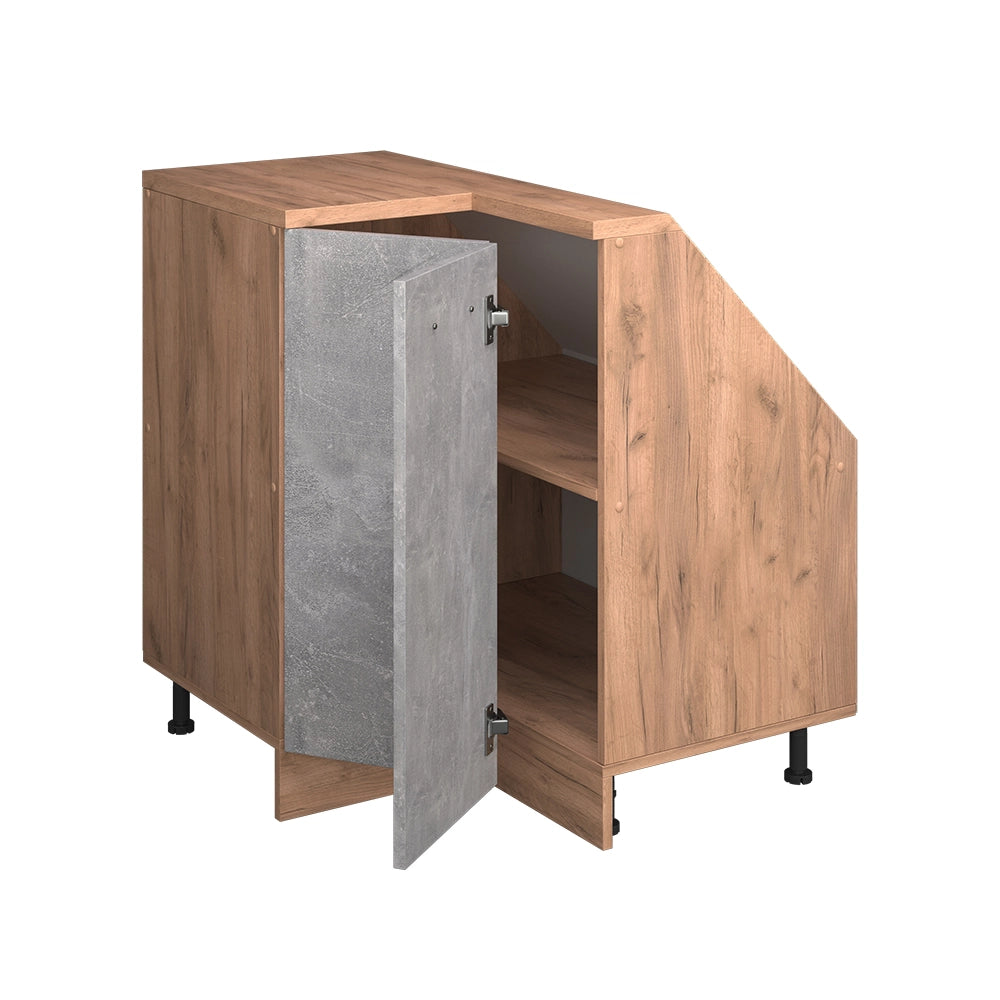 Mobile cucina angolare per sottotetto R-Line Calcestruzzo/Rovere dorato 75.6 cm con 1 porta Vicco