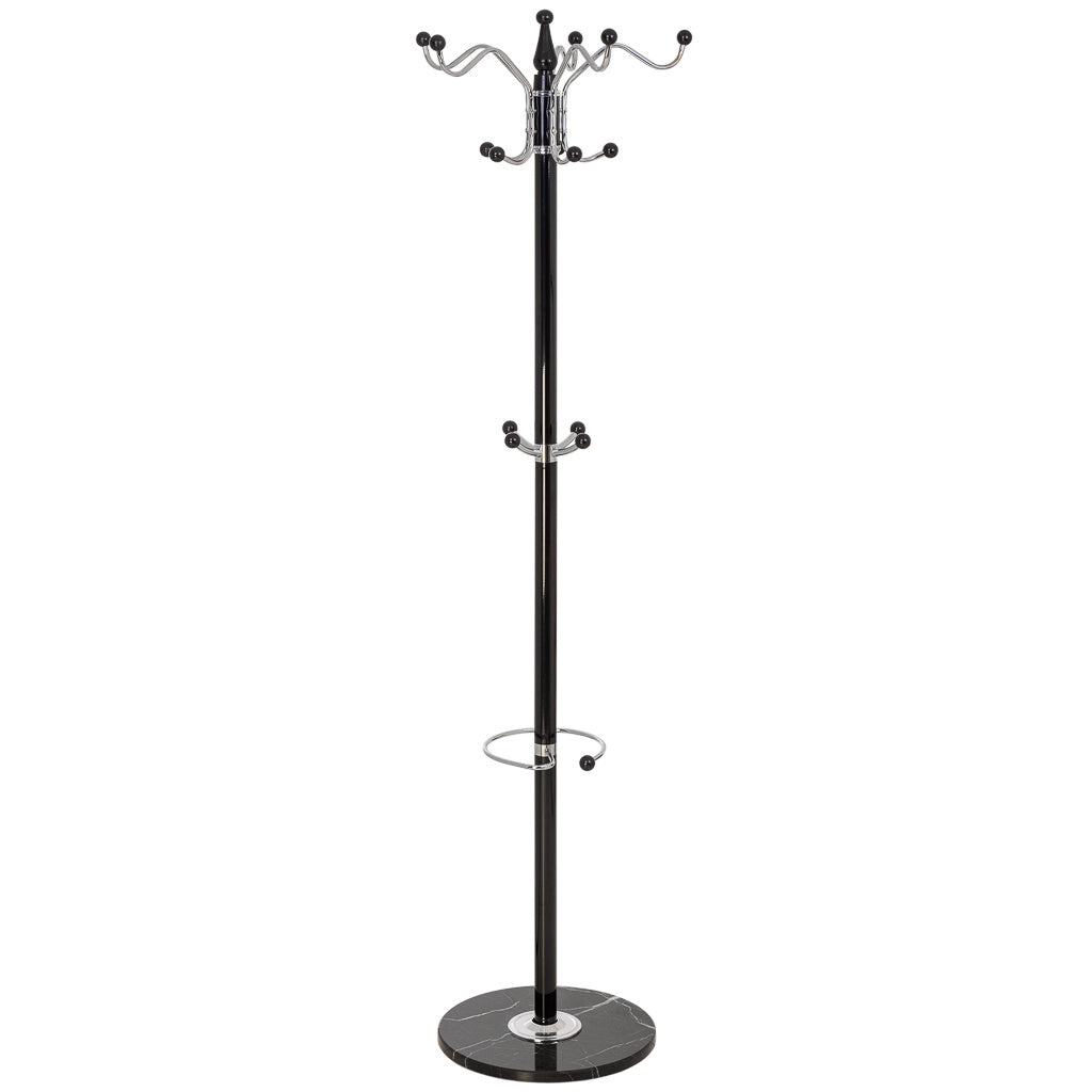 Perchero de metal negro con paragüero  y 5 ganchos D36X 175h cm