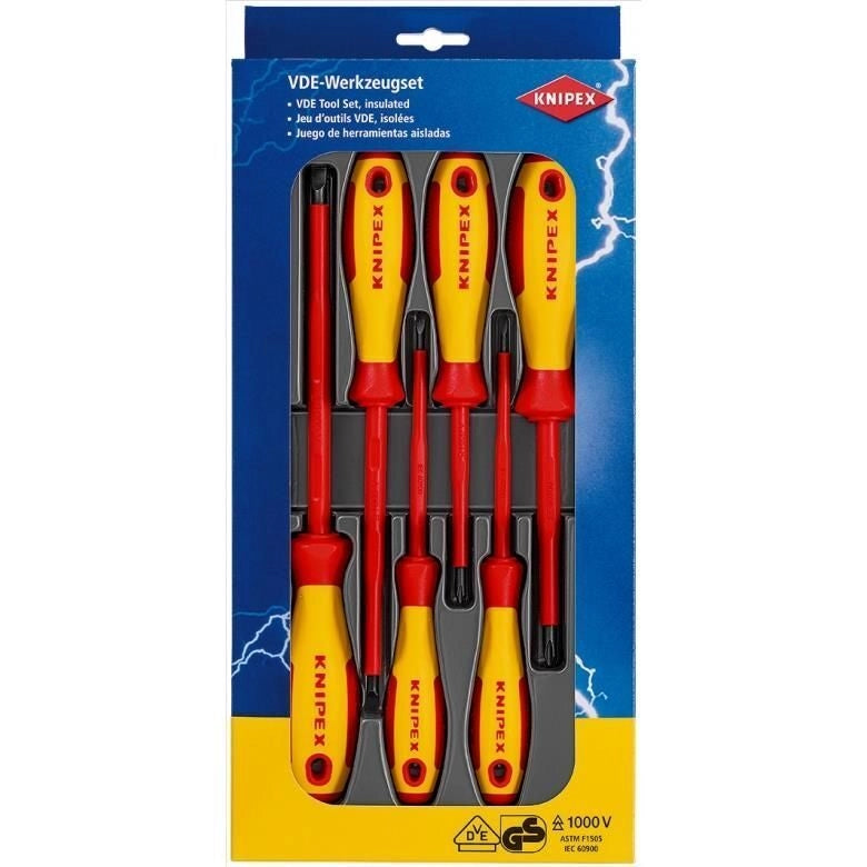 KNIPEX 00 20 12 V01 Assortimento Cacciaviti 6 Pezzi VDE 1000 V Isolati Acciaio al Cromo-Vanadio-Molibdeno colore Rosso-Giallo
