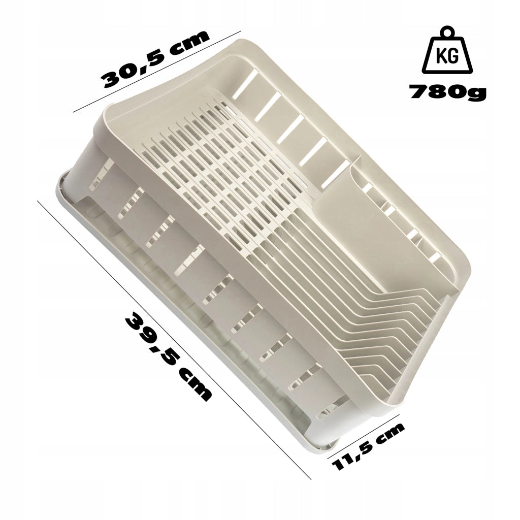 Scolapiatti KADAX con supporto per posate, vassoio in plastica bianca da 39 cm