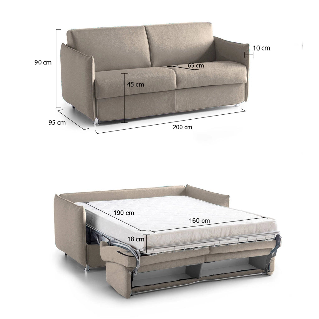 Cecina, Divano Letto 3 Posti Sfoderabile Made in Italy, 200x95 cm Grigio Tortora