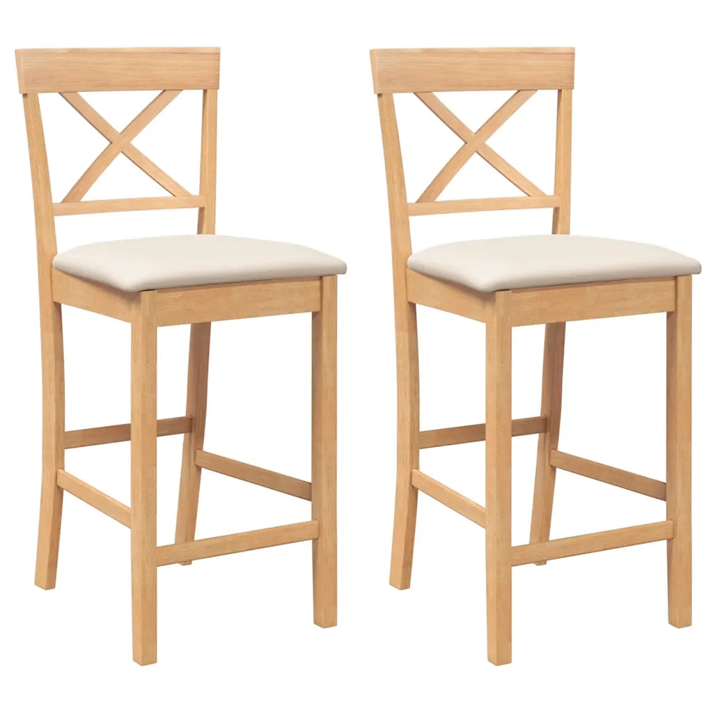 Sgabelli da Bar con Cuscini 2pz Naturale Legno Massello Hevea 4102549
