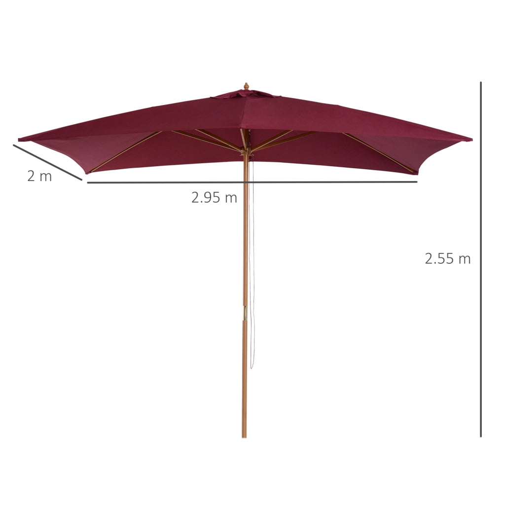 EasyComfort Ombrellone 2x3 m da Giardino Impermeabile a 8 Stecche, in Legno e Bambù, Bordeaux
