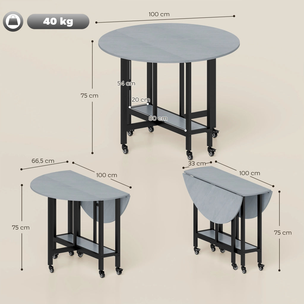 Tavolo Pieghevole con Ruote e Ripiano ¨C Zephmum ¨C Grigio Cemento 120x60x75