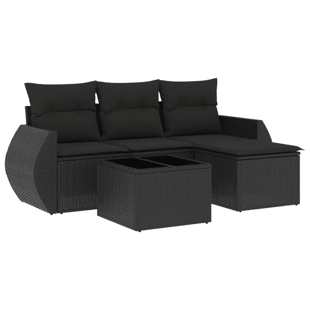 Set Divani da Giardino 5 pz | Set Salotto da Giardino con Cuscini in Polyrattan Nero