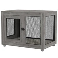Gabbia per Cani, Gabbia per Cuccioli, con Piano, Cuscino Idrorepellente, Griglie in Acciaio, Piedini Regolabili, 94x60x71.5 cm, Grigio