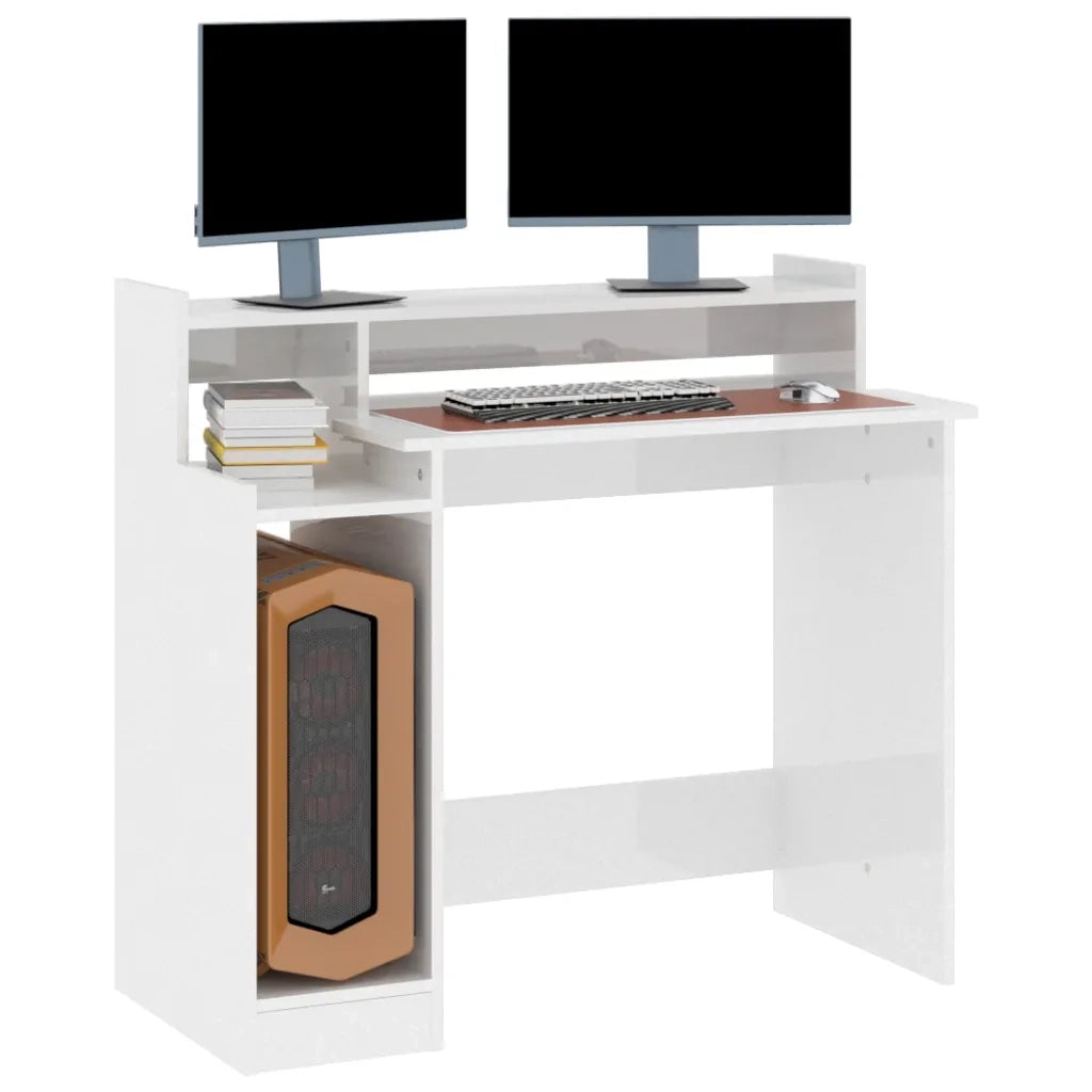 Scrivania con LED-Scrivanie per ufficio e studio Bianco Lucido 97x45x90cm in Legno Multistrato