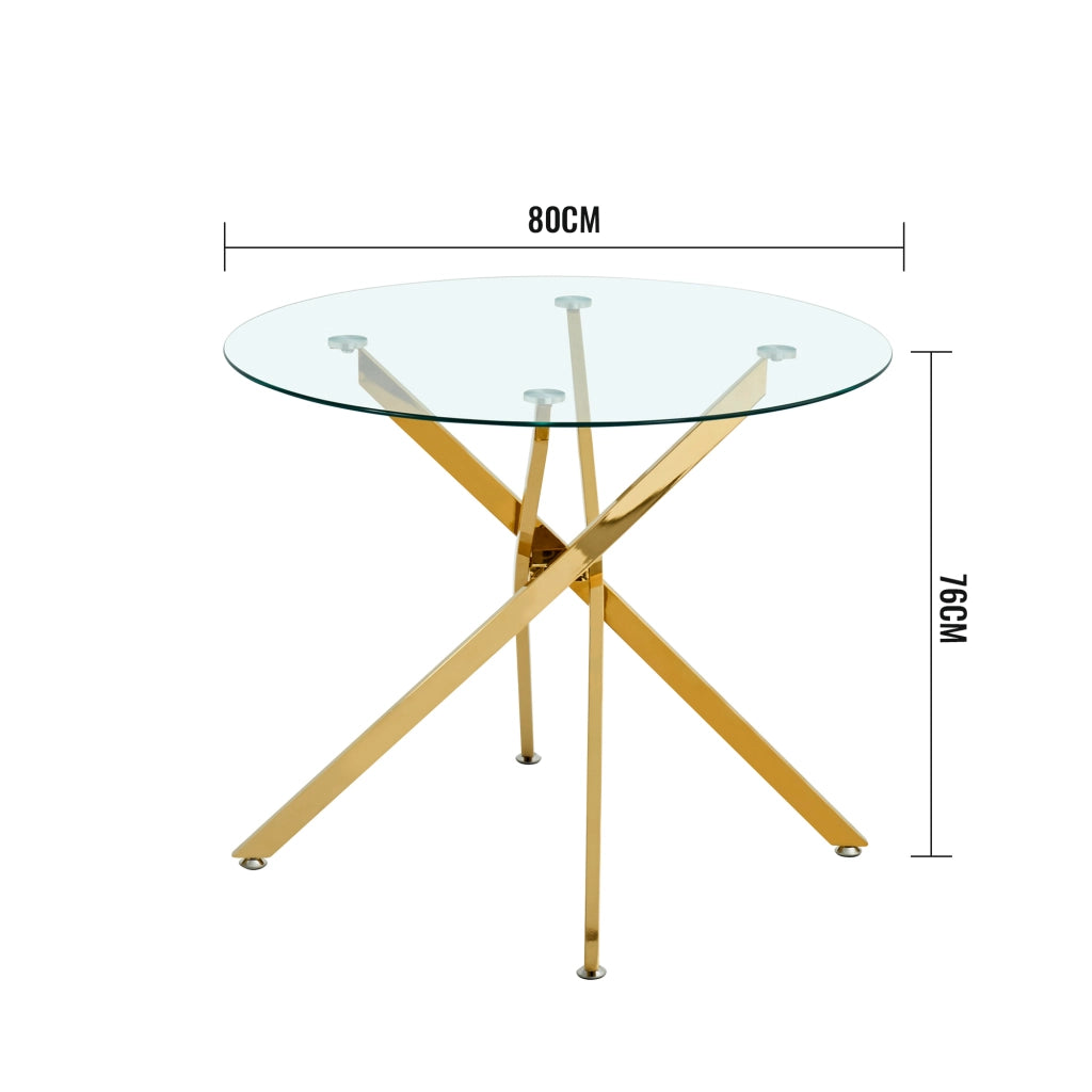 TAVOLO Rotondo in vetro temperato e metallo dorato 80 x 80 x 76 cm