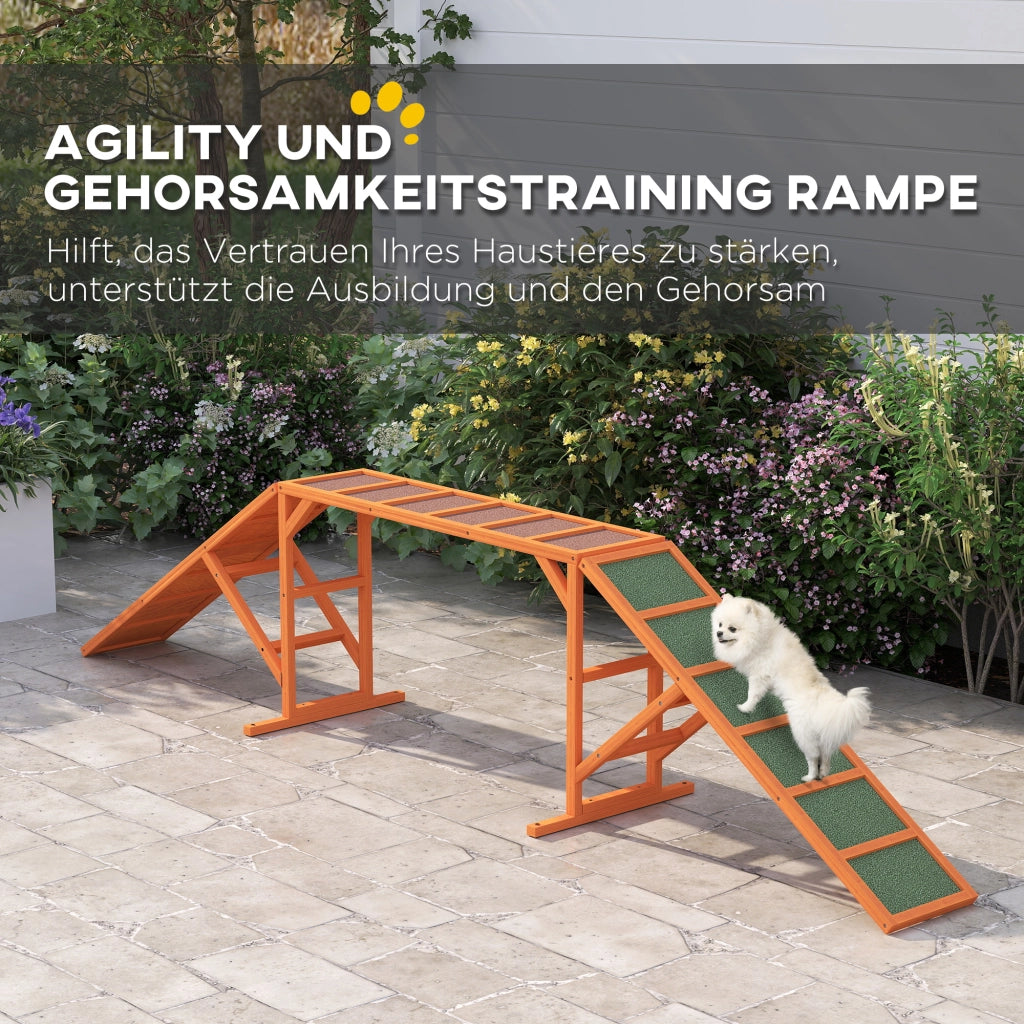 Giochi da arrampicata rampa per addestramento cani con barra di sicurezza superficie antiscivolo in legno arancione
