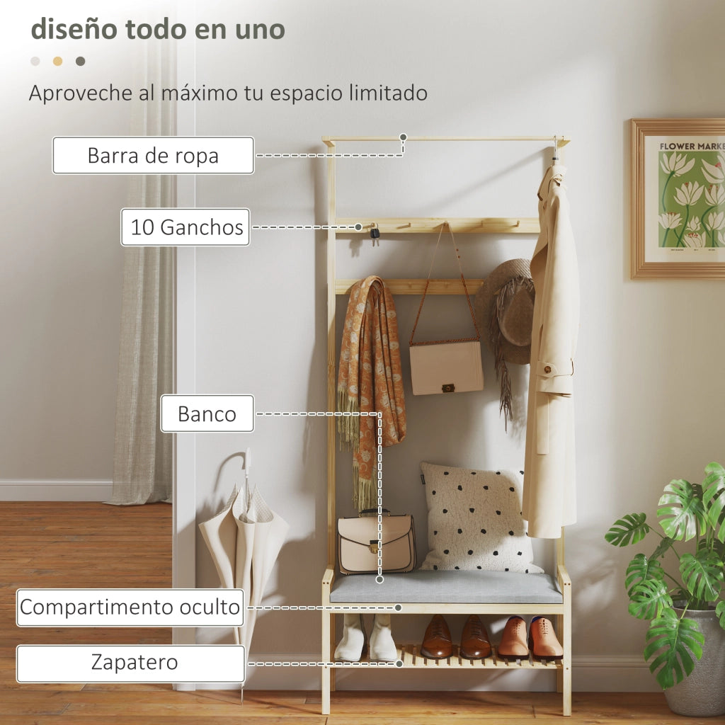 Mobile ingresso con appendiabiti e scarpiera ¨C Xylo ¨C Grigio e legno naturale 73,5x34x171 cm