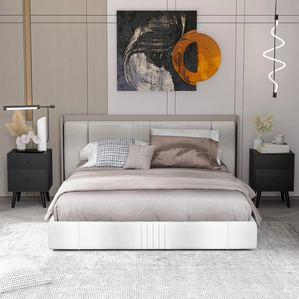 Comodino 45 x 40 x 62 cm per Camera da Letto con 2 Cassetti, Tavolino Moderno da Salotto con Solide Gambe in legno di Gomma, Mobile Salvaspazio per Soggiorno (Nero)