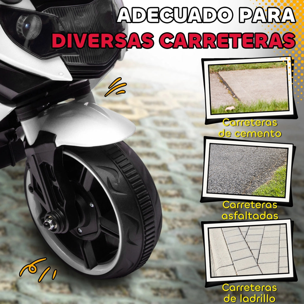 Moto Elettrica per Bambini 6V ¨C Xylo ¨C Bianco con Ruote di Supporto e Musica