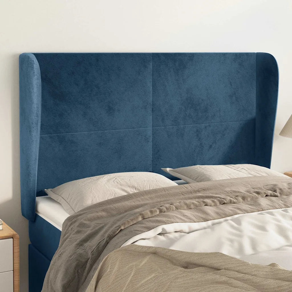 Testiera | Testata ad Orecchio Blu Scuro 147x23x118/128cm in Velluto