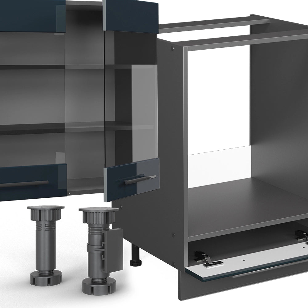 Cucina angolare completa Fame-Line Blu scuro lucido/Antracite 347 x 60 cm, PL Marmo Vicco