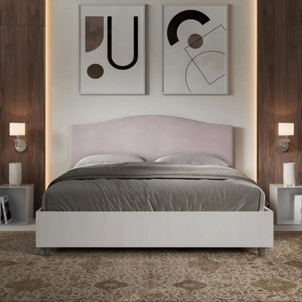 Letto matrimoniale senza rete 160x190 bianco frassino testata microfibra glicine Grace