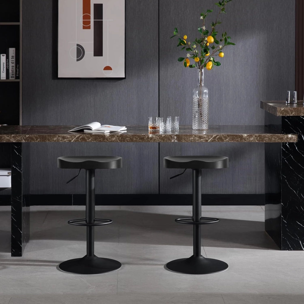 Sgabelli da Cucina Set di 2, Sgabelli da Bar per Colazione in Legno Massiccio, Sgabelli da Bar a Sella, Altezza Regolabile, Sgabelli Girevoli a 360° con Poggiapiedi, Nero, BH413sz-2