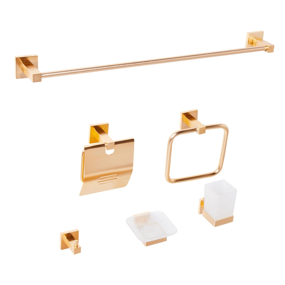 Set di 6 accessori per il bagno in alluminio oro opaco con bicchiere e portasapone inclusi Accessori per il bagno moderno classico