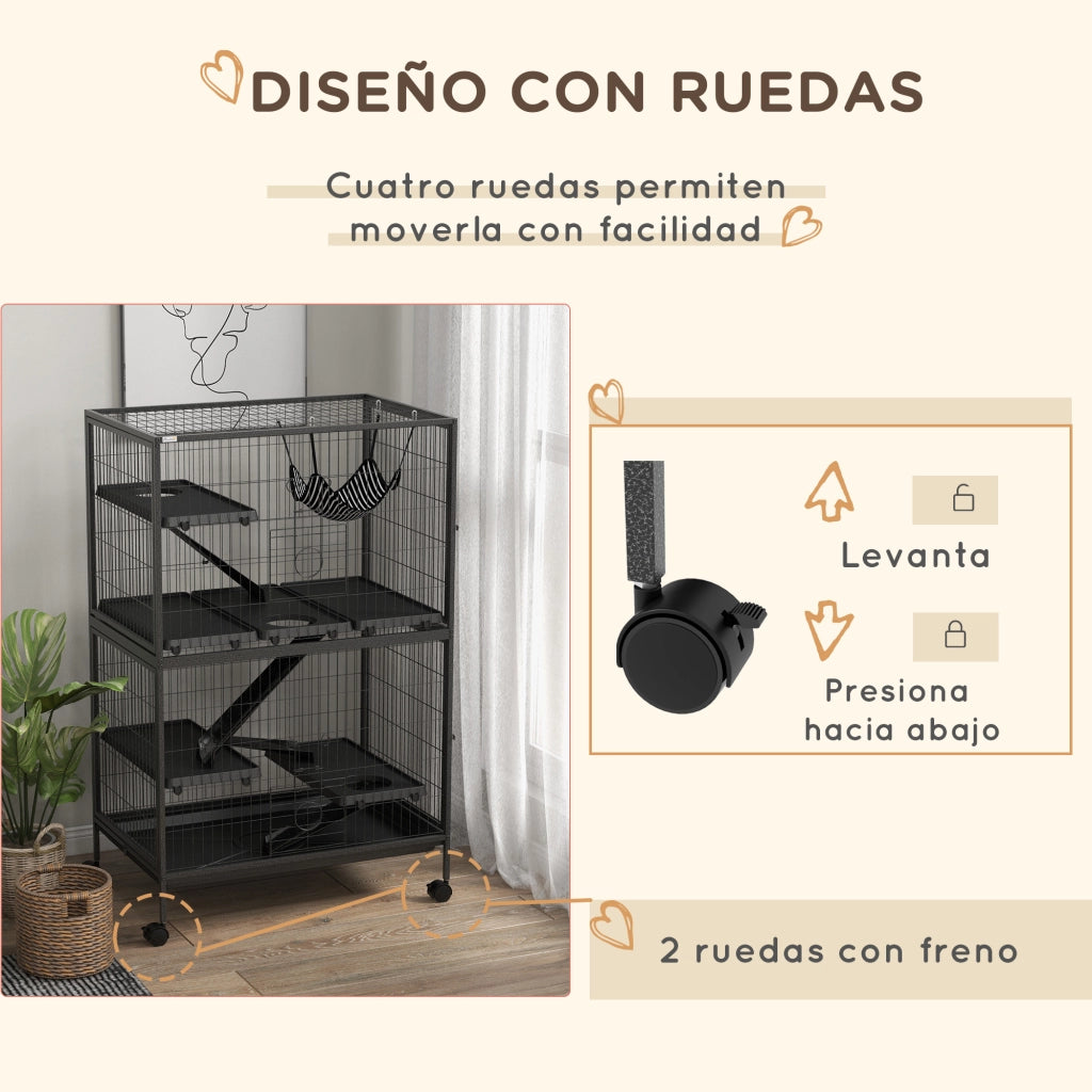 Gabbia per Animali Domestici con Ruote ¨C zephmum ¨C Grigio 80x52x128 cm