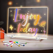 Tavolo di note con luci - Tavolo acrilico illuminato, whiteboard acrilico con luce - Tavoli LED per appunti - Tavolo LED per bambini con base - 7 pennelli - 20x20cm
