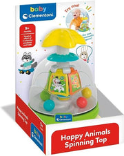 Trottola Bambini, Happy Friends Spinning Top con Animali, Gioco Prima Infanzia Stimola Manualita,Clementoni,Eta 9+ mesi