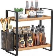 Organizzatore per barista in legno 2 strati con ciotola per caffè stazione per tazze accessori e griglia per spezie marrone