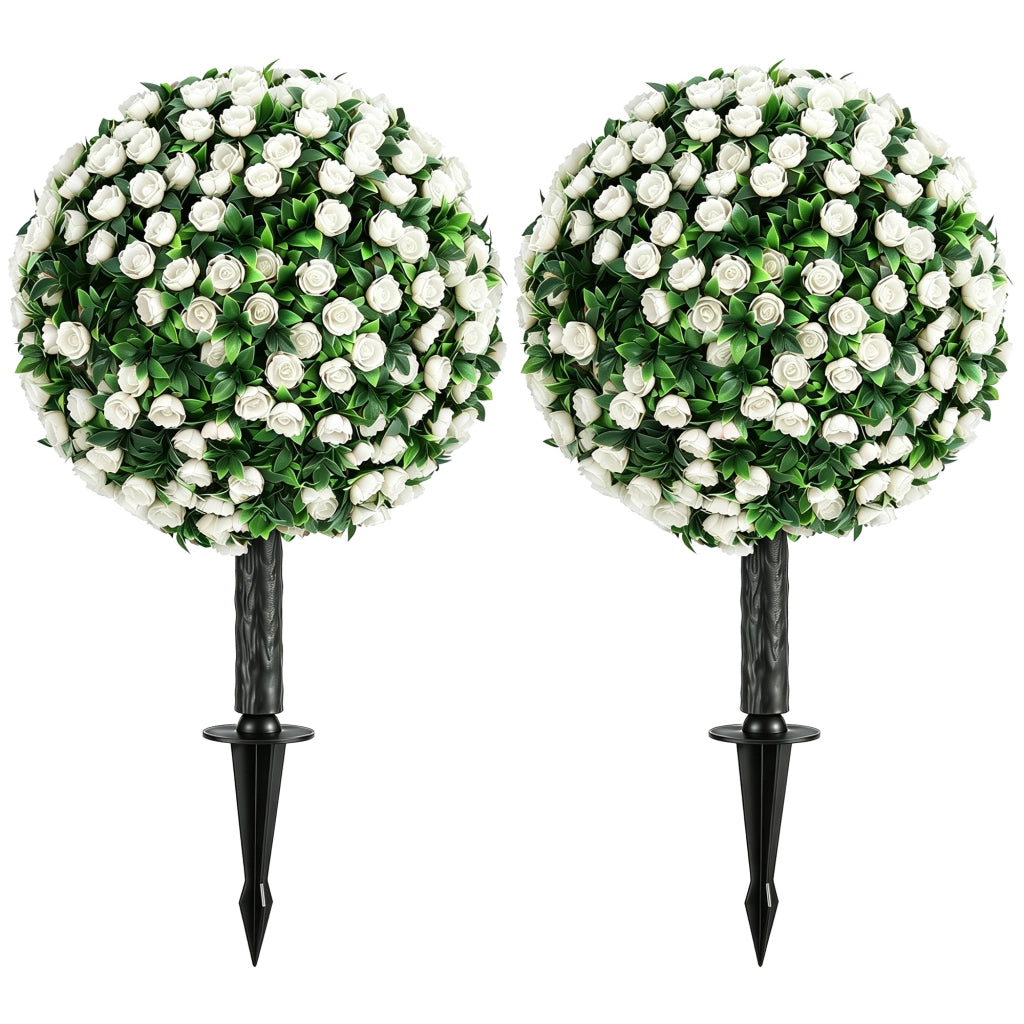 Alberi di Rose Artificiali UV-Resistenti ¨C Xylo ¨C Set 2 Pezzi 55cm Bianco per Esterno Giardino
