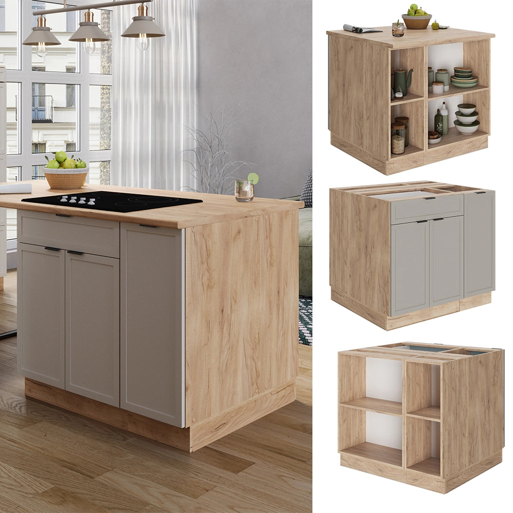 Isola cucina Fame-Line GrigioBeige/Rovere dorato 90 cm con cassetto, senza piano di lavoro Vicco