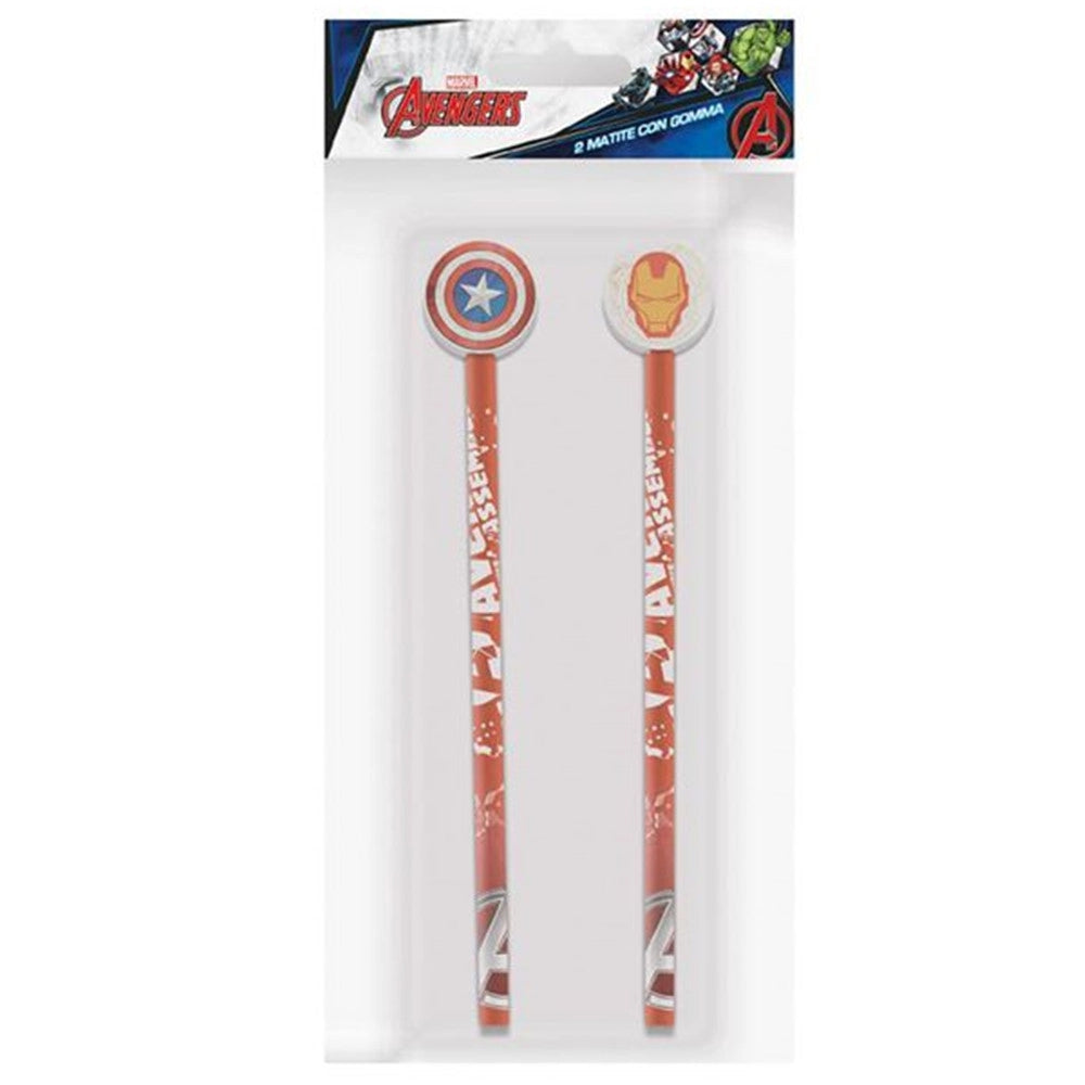 Trade Shop - Kit 2pz Matite Con Gomma Rotonda Grafica Avengers Per Disegno Scuola Bambini 960733 -