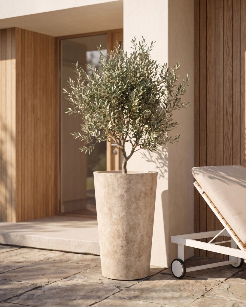 Vaso da fiori alto in pietra per giardino, per interni ed esterni 37x62 cm beige chiaro giardino terrazzo