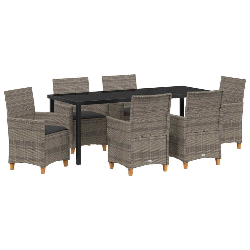 Set da Pranzo da Giardino 7 Pezzi con Cuscini Grigio Rattan PE