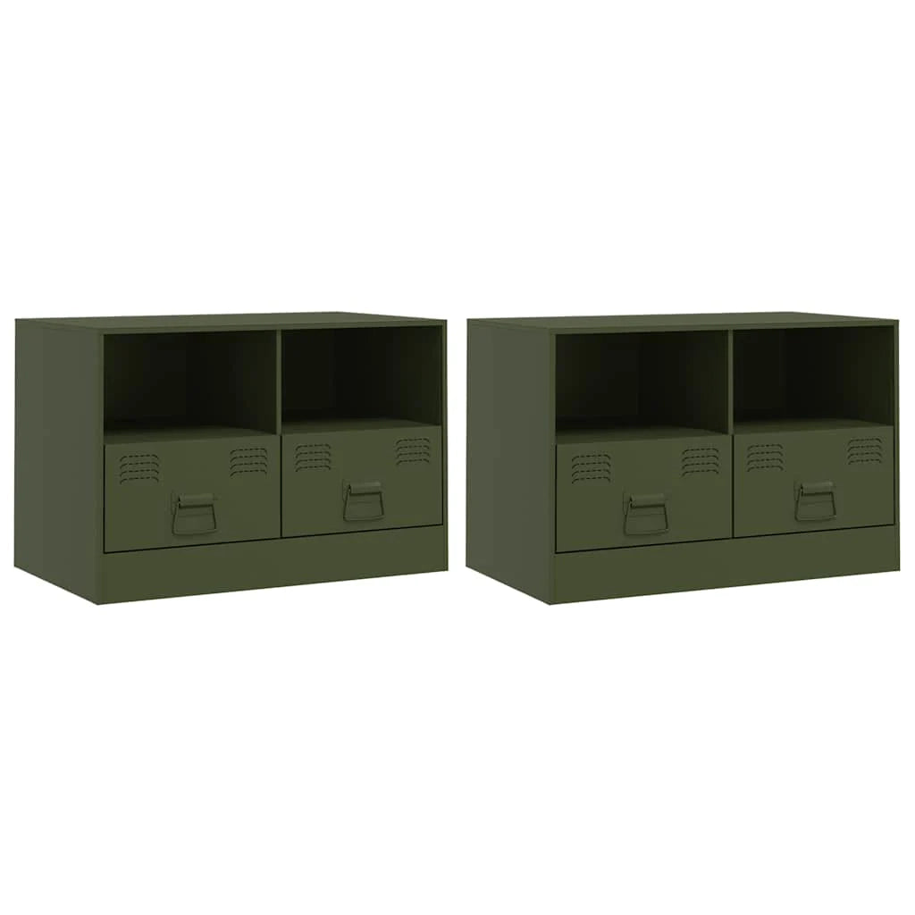 Mobile TV multimediale scaffale TV credenza mobile TV sala da pranzo soggiorno camera da letto 2 pezzi verde oliva 67 x 39 x 44 cm acciaio verde 02_0028639