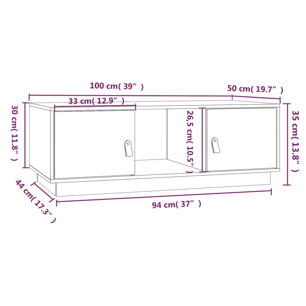 Tavolino da Salotto 100x50x35 cm in Legno Massello di Pino